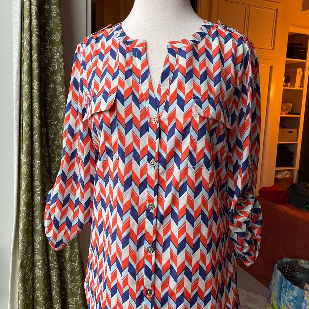 41 Hawthorn Red, Blue, and White Chevron Button Down Shirt